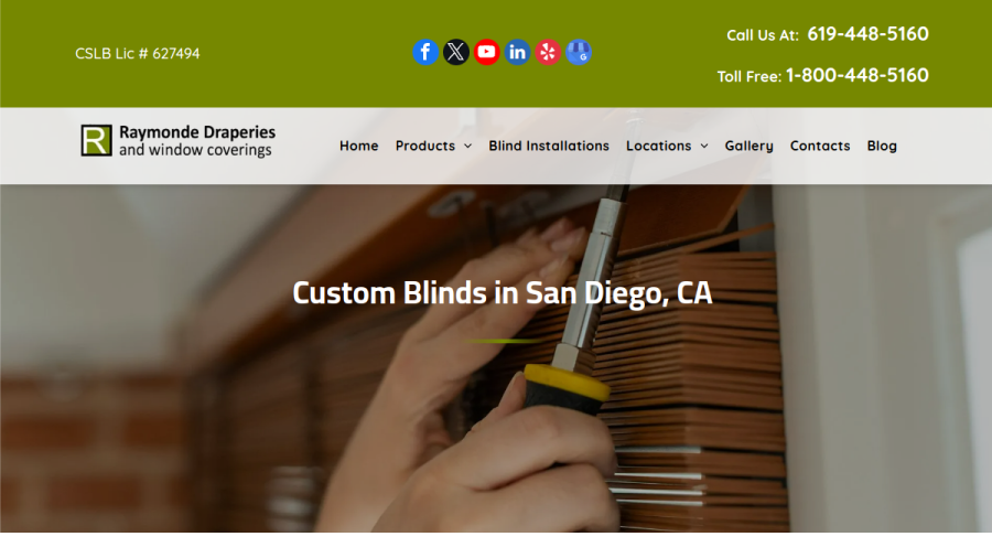 Screenshot of the Raymonde Draperies and Window Coverings website