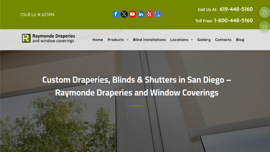 Screenshot of the Raymonde Draperies and Window Coverings website