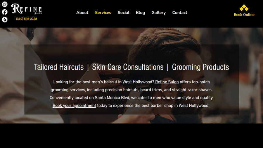 Refine Men's Salon of West Hollywood website screenshot