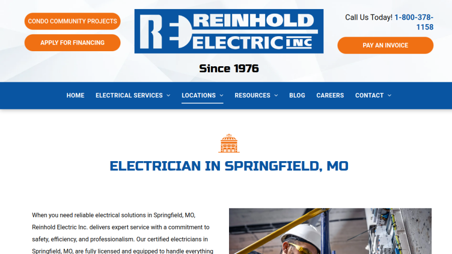 Screenshot of the Reinhold Electric website