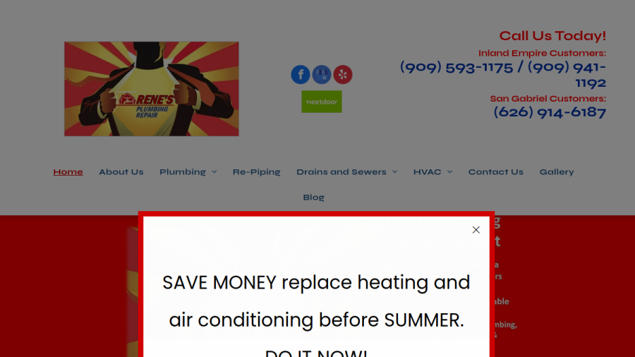 Screenshot of the Rene's Plumbing Repair website