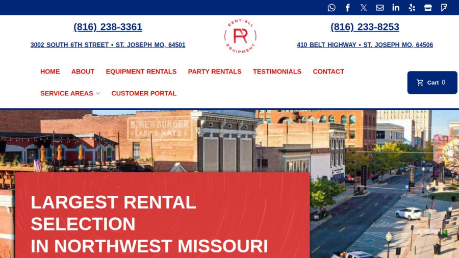 Rent-All Equipment website screenshot