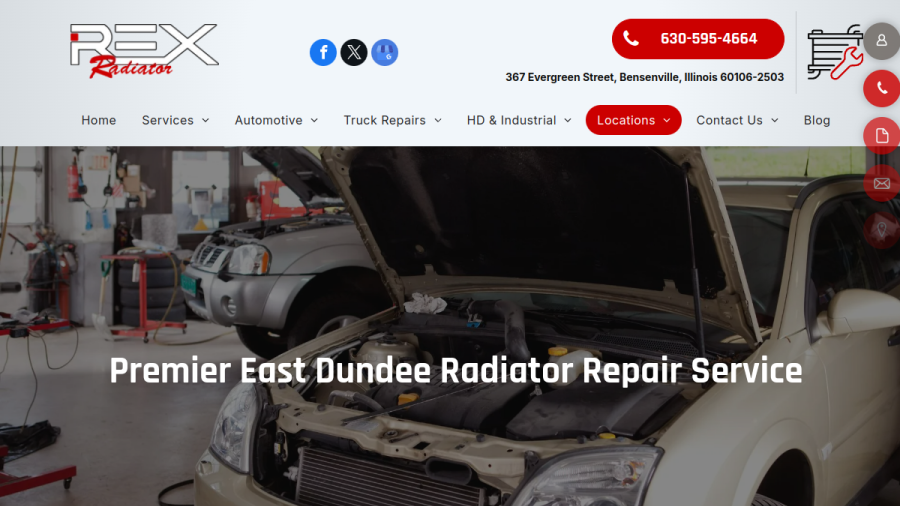 Website screenshot of Rex Radiator