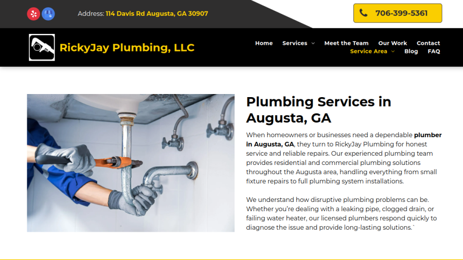 Screenshot of the RickyJay Plumbing website