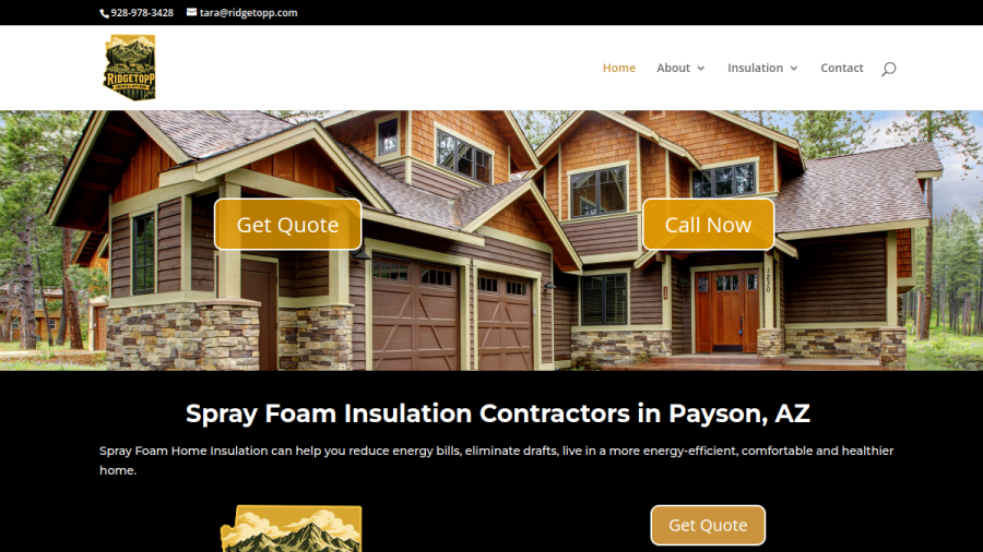 Screenshot of Ridgetopp Insulation website