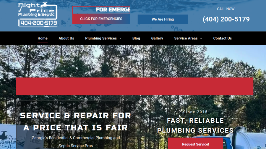 Screenshot of Right Price Plumbing and Septic website