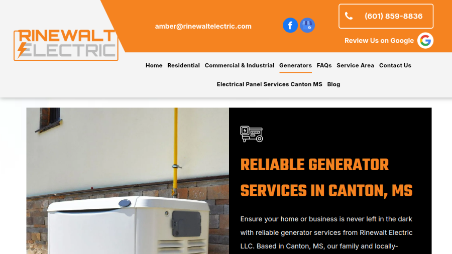 Screenshot of the Rinewalt Electric website