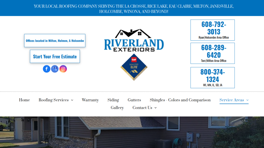 Screenshot of the Riverland Exteriors Corporation website