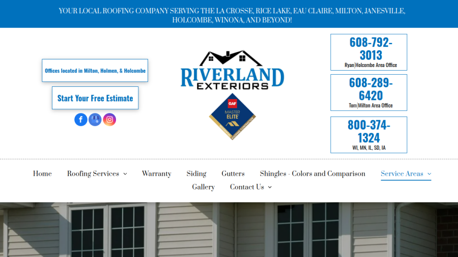 Riverland Exteriors Corporation website screenshot
