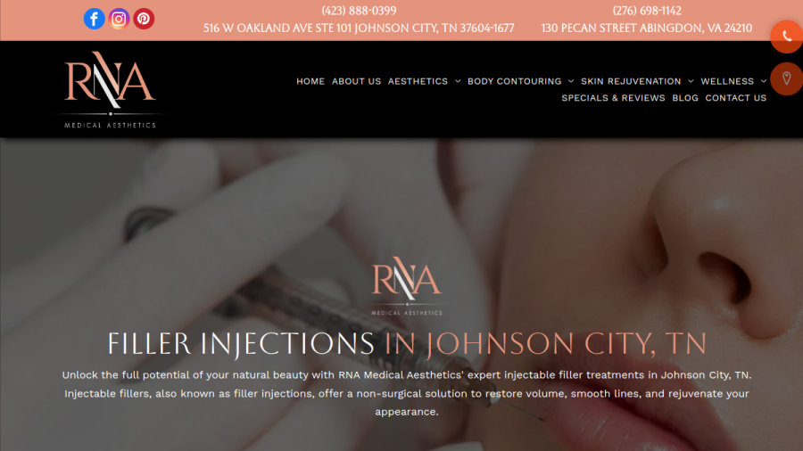 Screenshot of the RNA Medical Aesthetics website