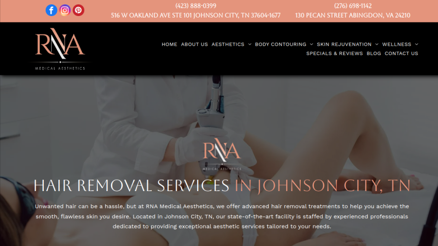 Screenshot of the RNA Medical Aesthetics website