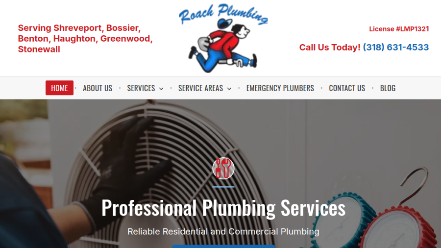 Screenshot of the Roach Plumbing Company Inc website