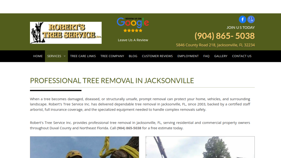 Robert's Tree Service website