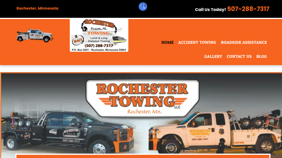 Screenshot of the Rochester Towing LLC website