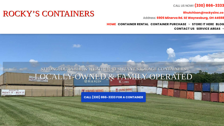 Screenshot of the Rocky's Containers website