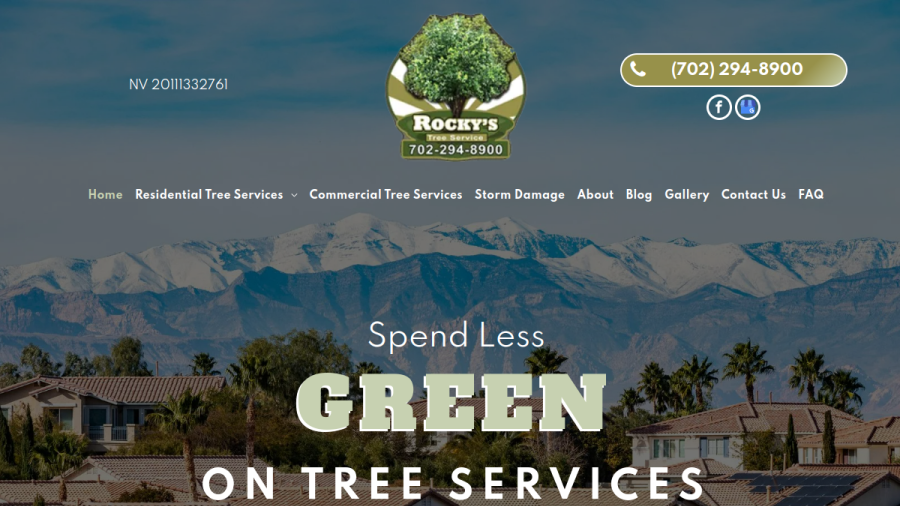 Screenshot of the Rocky's Tree Service website