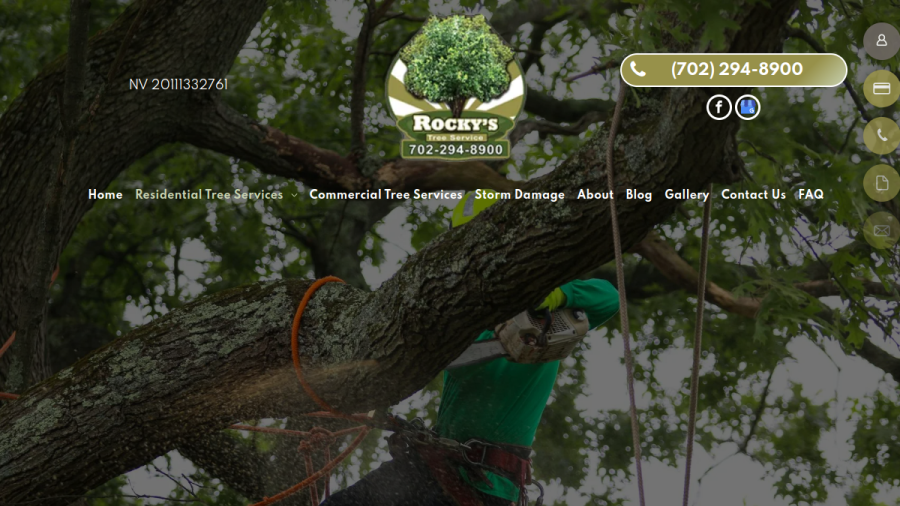 Screenshot of the Rocky's Tree Service website