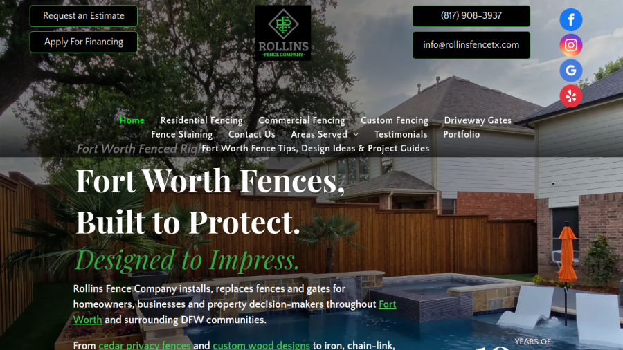 Screenshot of the Rollins Fence Company website