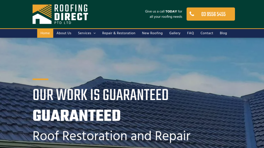 Screenshot of Roofing Direct website