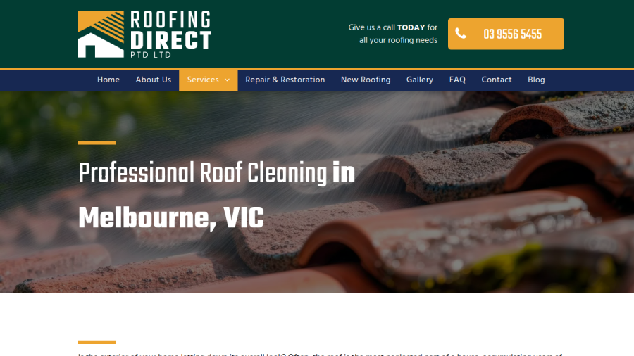 Screenshot of the Roofing Direct website