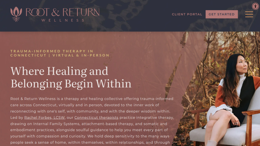 Website screenshot of Root & Return Wellness