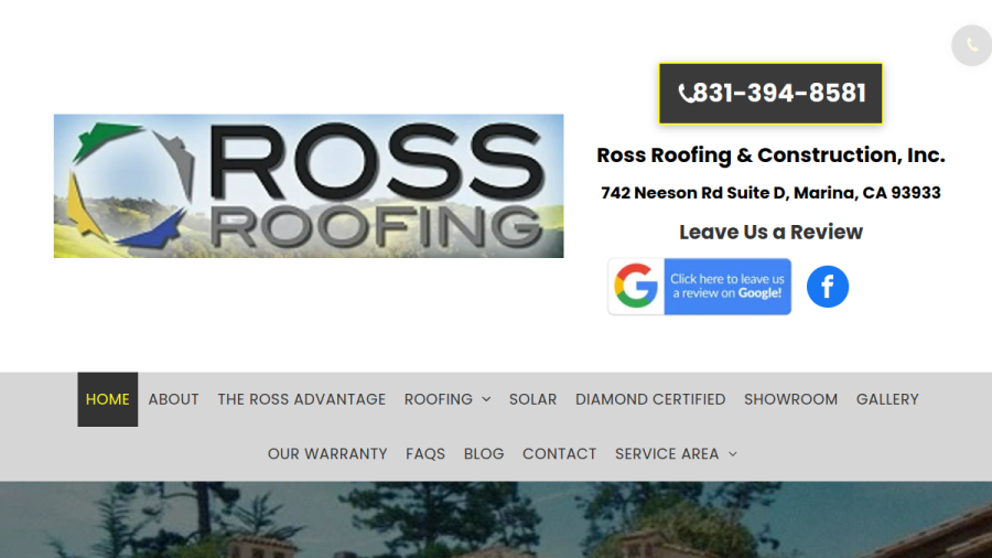 Ross Roofing & Solar website