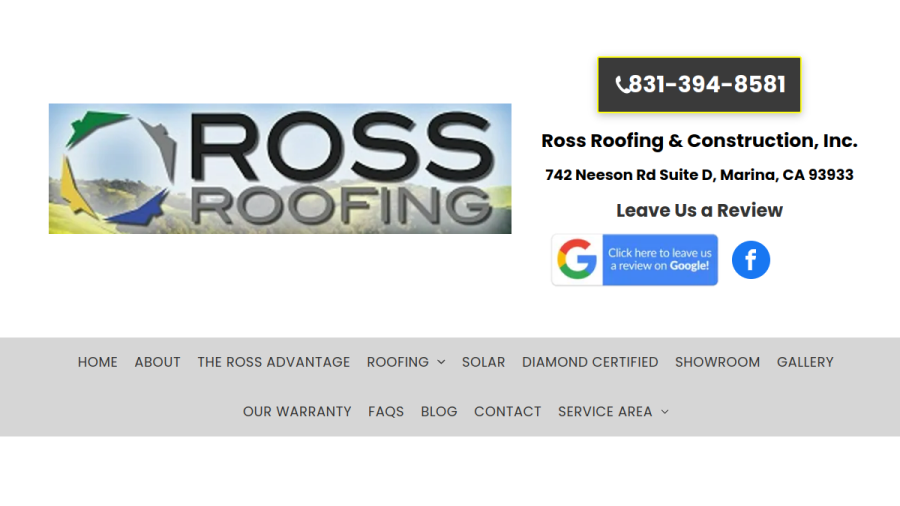 Ross Roofing & Solar website