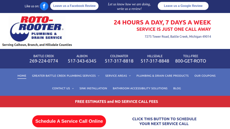Screenshot of Roto Rooter website
