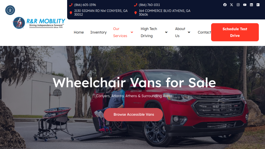 Screenshot of R & R Mobility Van and Lifts inc website