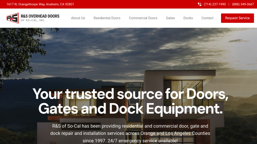 Screenshot of the R & S Overhead Doors of So-Cal, Inc website