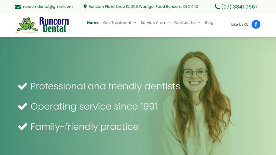 Screenshot of the Runcorn Dental website