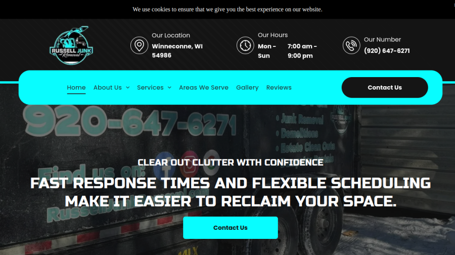 Screenshot of the Russell Junk Removal LLC website