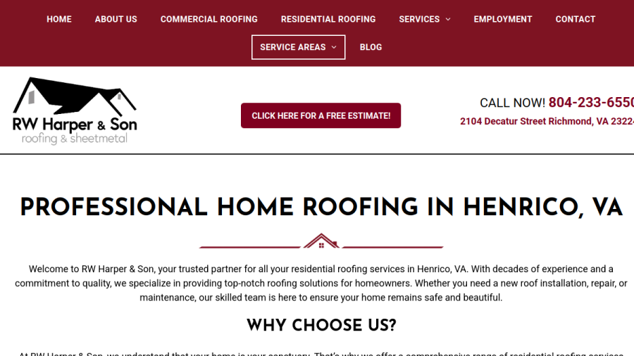 Screenshot of the RW Harper & Son website
