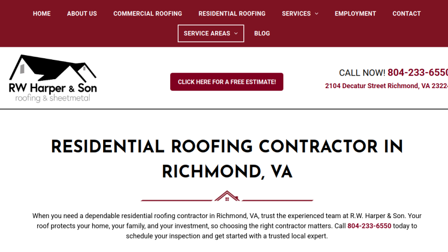 Screenshot of the RW Harper & Son website