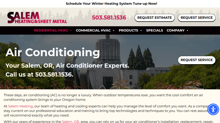 Salem Heating & Sheet Metal, Inc. website screenshot