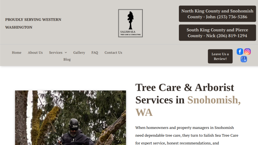 Screenshot of the Salish Sea Tree Care and Consulting website