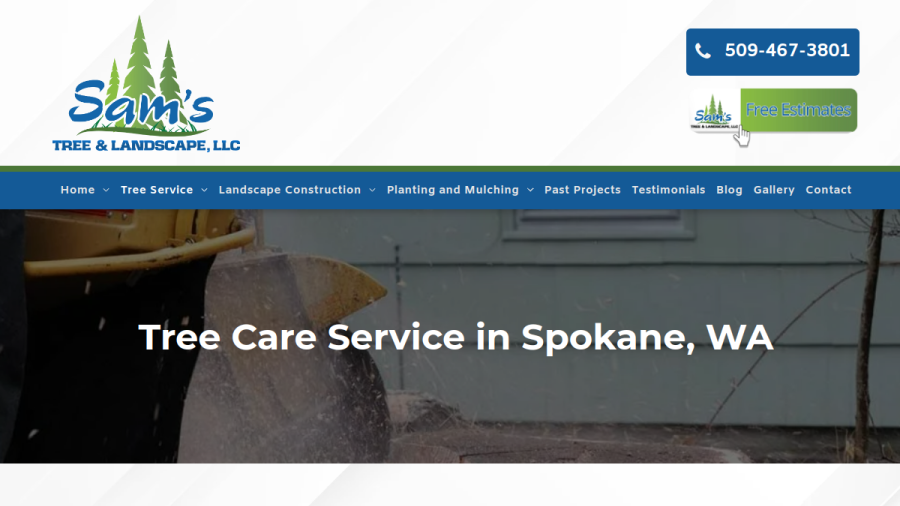 Screenshot of the Sam's Tree & Landscape, LLC website