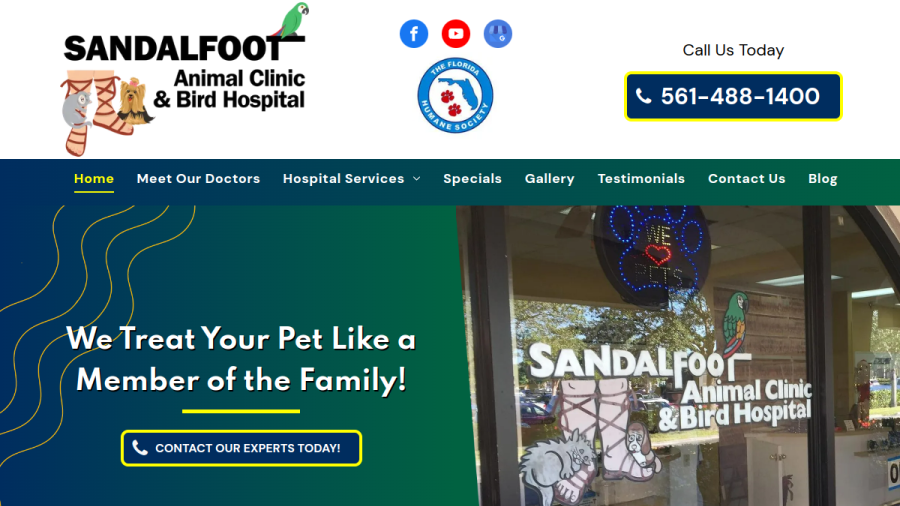 Sandalfoot Animal Clinic And Bird Hospital website