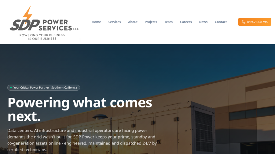 Screenshot of the San Diego Power, LLC. website