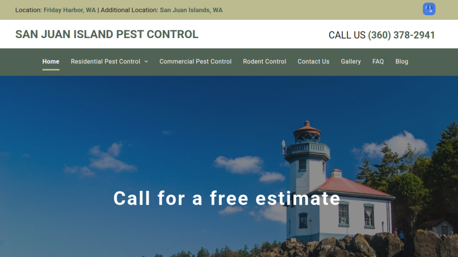 Website screenshot of San Juan Pest Control