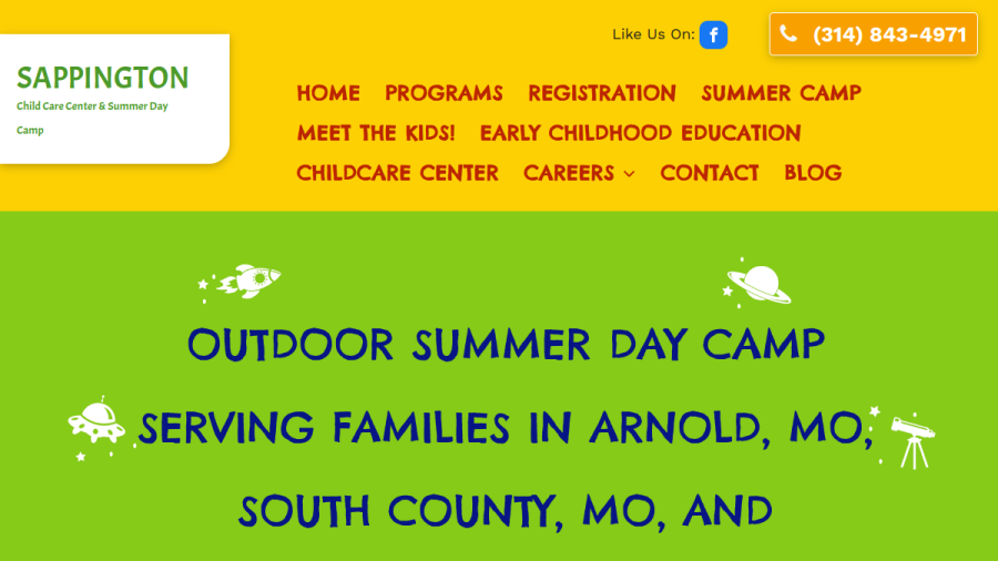Screenshot of the Sappington Child Care Center and Summer Day Camp website