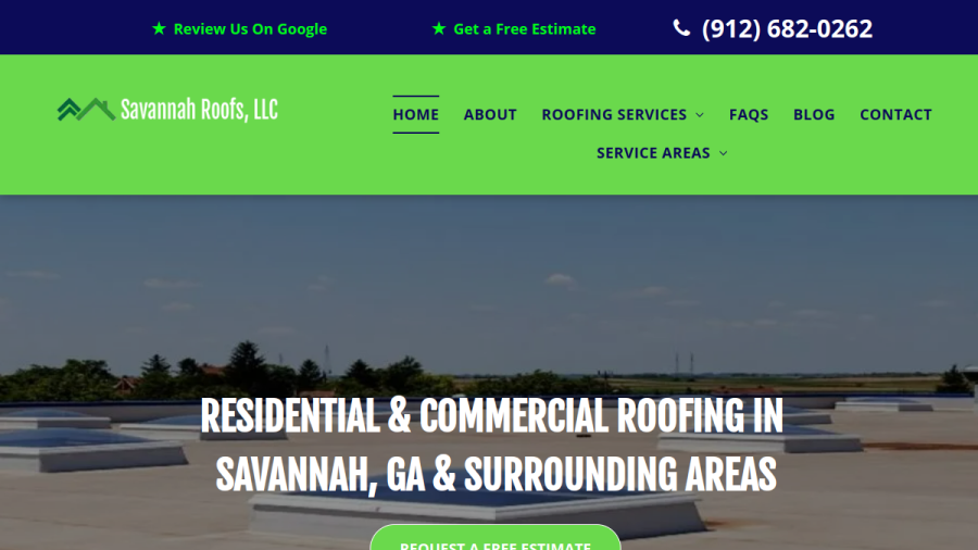 Screenshot of the Savannah Roofs LLC website