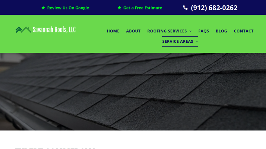 Screenshot of the Savannah Roofs LLC website