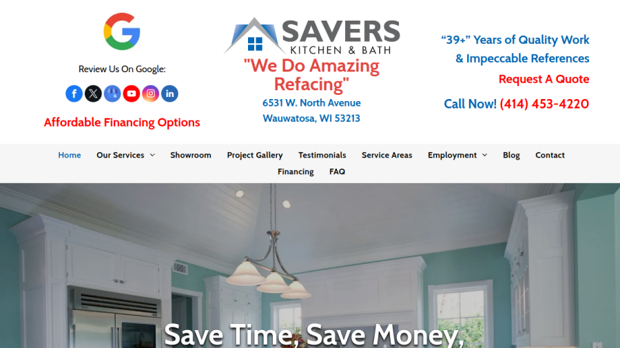 Website screenshot of Savers Kitchen & Bath