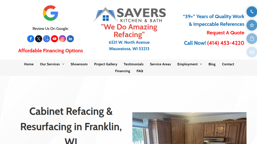 Screenshot of the Savers Kitchen & Bath website