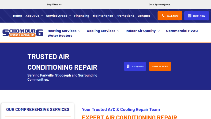 Website screenshot of Schomburg Heating & Cooling Inc