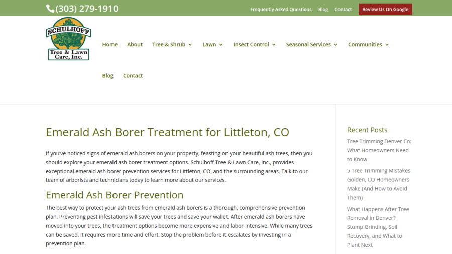 Screenshot of the Schulhoff Tree & Lawn Care, Inc. website