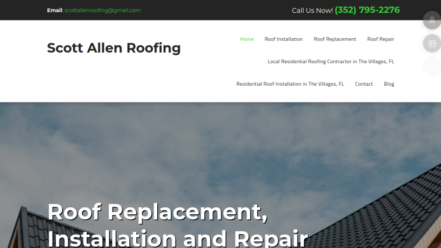 Screenshot of Scott Allen Roofing website