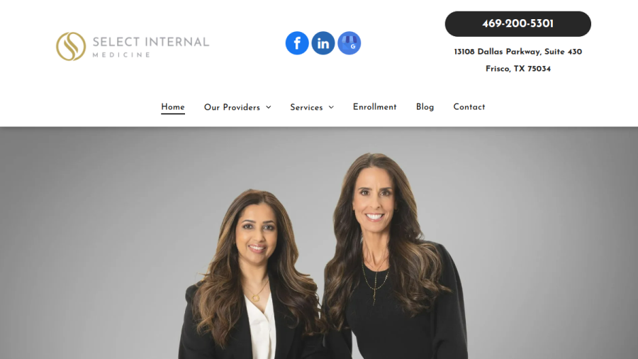 Screenshot of Select Internal Medicine website