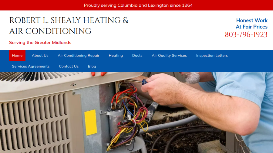 Screenshot of the Shealy Robert L Heating & Air Conditioning Co website